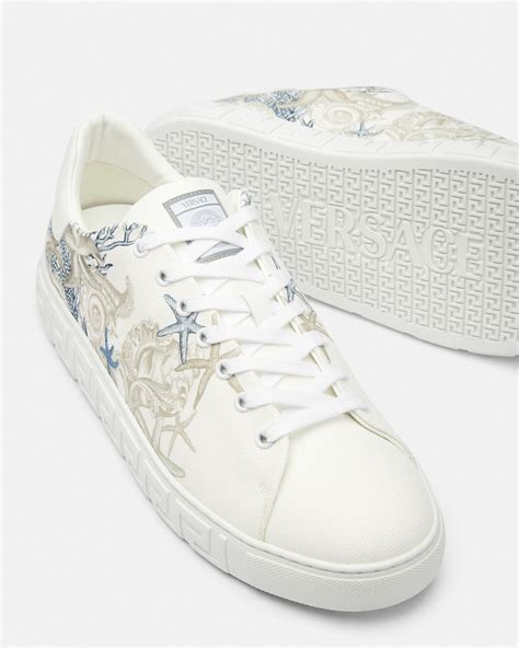 versace snakers slip on white|Versace sea greca sneakers.